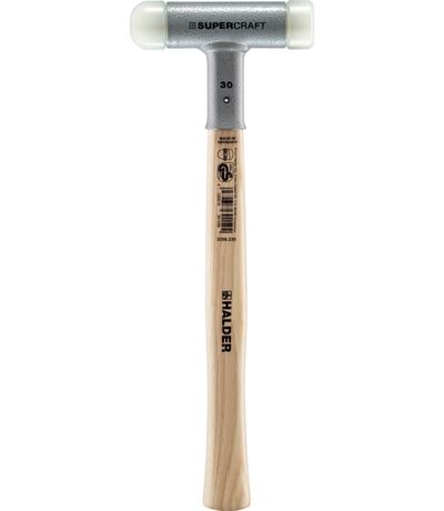 SUPERCRAFT-Schonhammer, rückschlagfrei, Hickorystiel, Ø 30, 1 Nylon flach, 1 Nylon rund